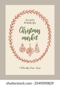 Elegant Christmas invitation template. Matisse style xmas doodles.