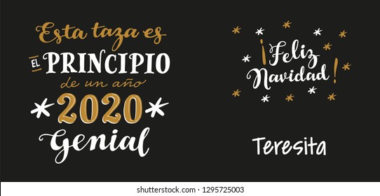 Elegant Christmas lettering spanish phrase for New Year 2020. This cup is the beginning of a genius 2020 year. 