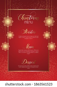 Elegant Christmas menu design with glittery snowflakes