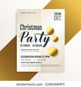 elegant christmas party flyer with golden balls