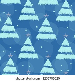Elegant Christmas pattern with snow and tree. Stylish hand drawn holiday background for greeting card, invitation, wallpaper and wrapping paper