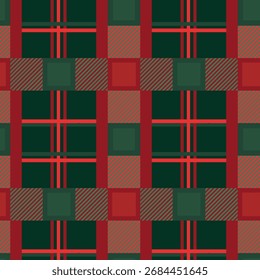 Patrón inconsútil de Navidades elegantes. Diseño de patrón de cuadros de tartán rojo y verde para textiles, telas, impresión, moda y embalaje