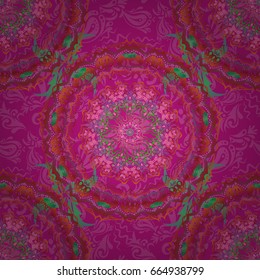 Elegant Christmas Poster Template with pink, green and red Elements. Seamless pattern with Luxury Ornament. Vector illustration.