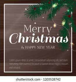 Elegant Christmas Poster Template with christmas tree and garland. Vector illustration