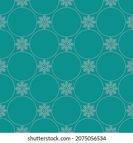 Elegante patrón vectorial impecable de Navidad con copos de nieve de encaje rosado y círculos en azul. Fondo geométrico para tarjetas de felicitación, tarjetas de Navidad y Año Nuevo, invitaciones y papel de envoltura.