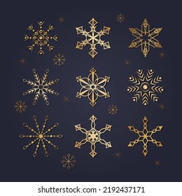 Elegant Christmas Set with Shining Gold Snowflakes. Vector Illustration