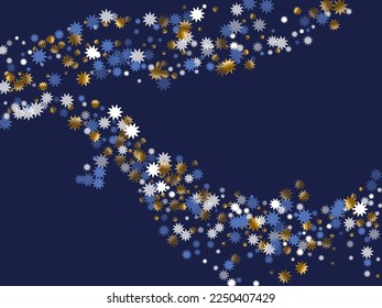 Elegant Christmas star vector background illustration. Gold blue white twinkle decoration. Poster starburst ornament. Christmas star doodle confetti. New Year festive wallpaper.