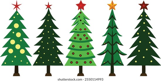 Elegant Christmas Tree Collection. Festive and Stylish Designs. illustration on white background.