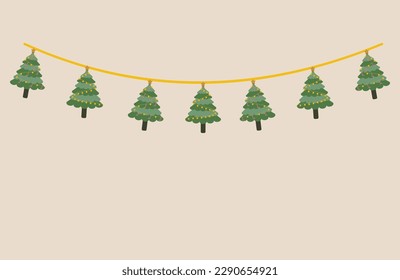 An elegant Christmas tree flag in a soft, muted color palette. The sophisticated design could be applied to a variety of surfaces, such as wallpaper, fabric, or wrapping paper etc