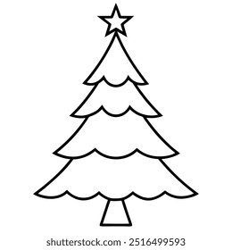 Elegant Christmas Tree Line Art Vector Illustration.