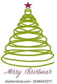 Elegant Christmas tree made of green swirls topped with a red star, with “Merry Christmas” scripted below in festive red. A minimalist and stylish holiday design perfect for seasonal greetings.
