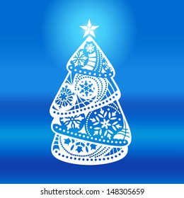 Elegant Christmas tree on a blue background