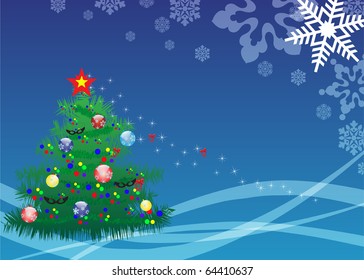 Elegant christmas tree on the blue background