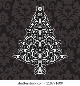 Elegant christmas tree over damask