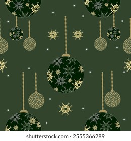 Elegant Christmas Tree Pattern with Golden Ornaments, Stars, and Snowflakes - Perfect for Festive Holiday Decor and Seasonal Designs