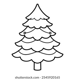 Elegant Christmas Tree Silhouette - Line Art Vector Illustration

