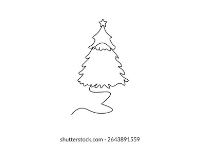 Elegant christmas tree single one  line drawing minimalist vector isolated on white