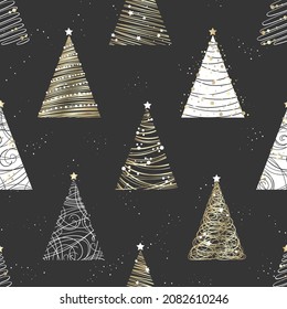 Elegantes Árboles de Navidad patrón sin fisuras, dibujado a mano, lujo, geométrico, ideal para invitaciones, tarjetas, diseños, decoración - diseño vectorial