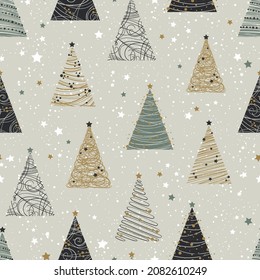 Elegant Christmas Trees seamless pattern, hand drawn, luxury, geomtrical, great for invitations, cards, designs, decorating - vector design