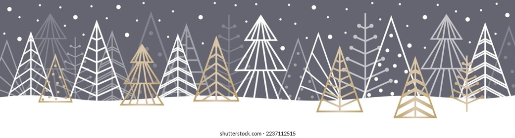 Elegant Christmas trees. Winter concept. Panoramic banner. Vector illustration