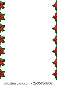 Elegant Christmas vector frame with repeating poinsettia flowers and leaves, perfect for festive designs and invitations.