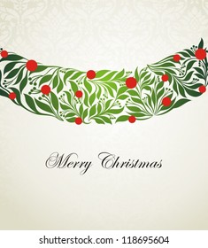 Elegant Christmas wreath on decorative background