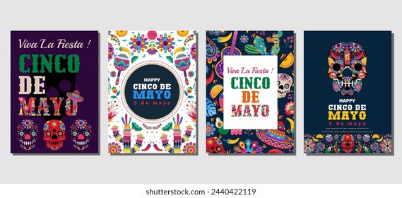 Elegant cinco de mayo Set of greeting cards, posters, holiday covers. vector illustration