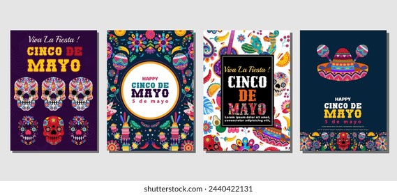 Elegant cinco de mayo Set of greeting cards, posters, holiday covers. vector illustration