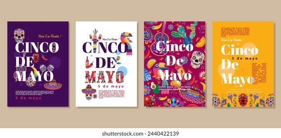 Elegant cinco de mayo Set of greeting cards, posters, holiday covers. vector illustration