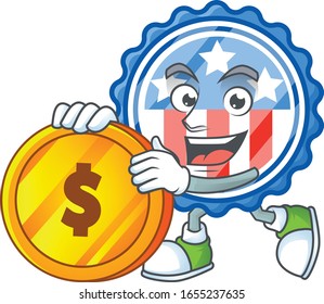 an elegant circle badges USA with star mascot cartoon design with gold coin