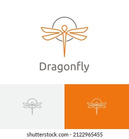 Elegante Círculo Dragonfly Insect Wings Fly Nature Line Idea Logo