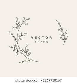 Elegante marco floral circular. Plantilla de logotipo dibujado a mano en línea de arte con flores. Vintage botánico. Ilustración vectorial para etiquetas, identidad comercial de marca, 