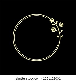 Elegant circle frame with golden leaves. Vector isolated illustration.