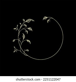 Elegant circle frame with golden leaves. Vector isolated illustration. 4