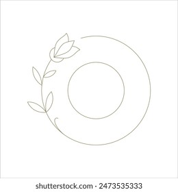 Elegant circle frame with tulip flower line art decorative element for logo vector illustration. Botanical blossom floral round border linear contour design for wedding invitation beauty emblem