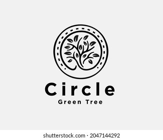 elegant circle oak tree logo template illustration inspiration