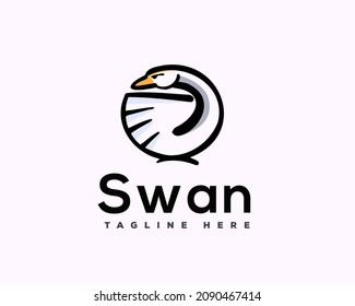 elegant circle swan logo symbol emblem template illustration