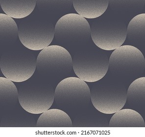 Elegant Circles Waveform Seamless Pattern Vector Stylish Abstract Background. 50s 60s 70s Retro Fashion Textile Design Repetitive Wallpaper. Halftone Graphic Geometric Hand Drawn Art Illustration