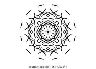 Elegant Circular Black and White Mandala Artwork with Beautiful Patterns on a White Backdrop	
