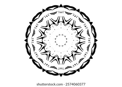 Elegant Circular Black and White Mandala Design on a Pristine White Canvas with Intricate Patterns	
