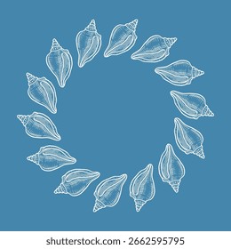 Elegante borda circular de conchas marinhas detalhadas - ideal para convites com temas de praia, marca costeira ou projetos inspirados na marinha.