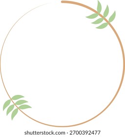 Elegant circular border frame with simple thin line and green leaf accents for wedding or invitation design