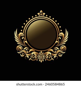 Elegant Circular Classic Decorative Floral Ornamental Vintage Swirl Frame Motif, golden color