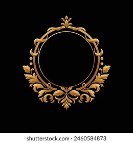 Elegant Circular Classic Decorative Floral Ornamental Vintage Swirl Frame Motif, golden color