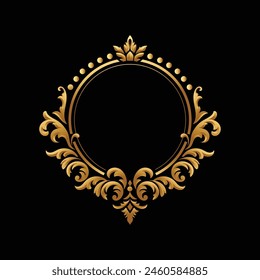 Elegante Circular Clásico Decorativo Floral Ornamental Antiguas Swirl Frame Motif, color dorado