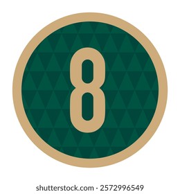 Elegant Circular Design Featuring a Gold Number 8 with a Subtle Green Triangle Pattern and a Bold Gold Border