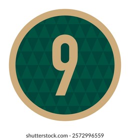 Elegant Circular Design Featuring Gold 9 and a Bold Gold Border with Green Triangle Motif