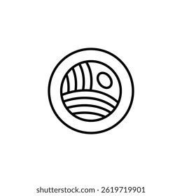 Elegant Circular Design Featuring Stylized Wheat Fields and Rising Sun Motif