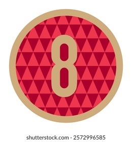 Elegant Circular Design with Gold 8 and Red Triangle Motif Framed in Gold