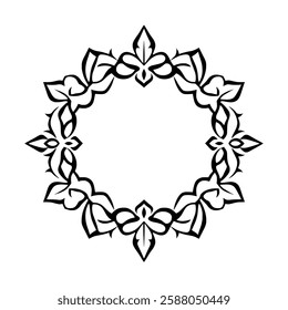 Elegant Circular Floral Frame Design: Vintage Ornament, Classic Border, Black and White Vector Illustration